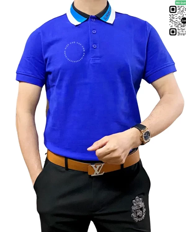 Áo phông polo Burberry cổ bẻ mầu xanh dương sợi gai hàng hiệu