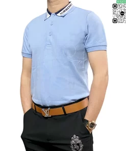 Áo phong Polo Burberry có cổ mầu xanh nhạt hàng hiệu cao cấp