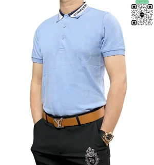 Áo phong Polo Burberry có cổ mầu xanh nhạt hàng hiệu cao cấp