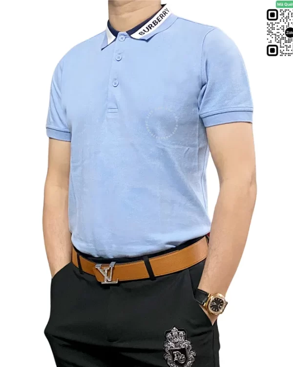 Áo phong Polo Burberry có cổ mầu xanh nhạt hàng hiệu cao cấp