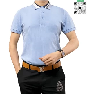 Áo phong Polo Burberry có cổ mầu xanh nhạt hàng hiệu cao cấp