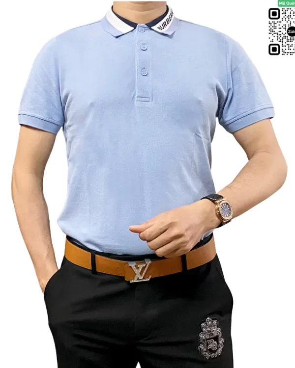 Áo phong Polo Burberry có cổ mầu xanh nhạt hàng hiệu cao cấp