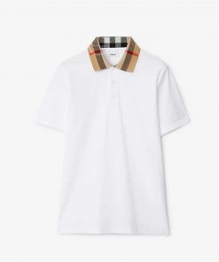 Áo polo Burberry mầu trắng cổ vàng hàng hiệu authentic