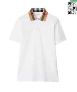Áo polo Burberry mầu trắng cổ vàng hàng hiệu authentic