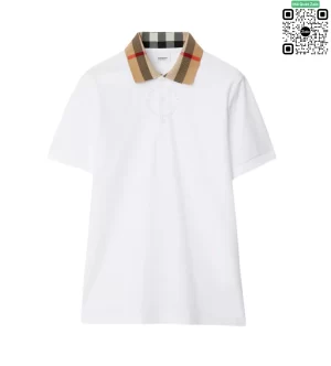 Áo polo Burberry mầu trắng cổ vàng hàng hiệu authentic