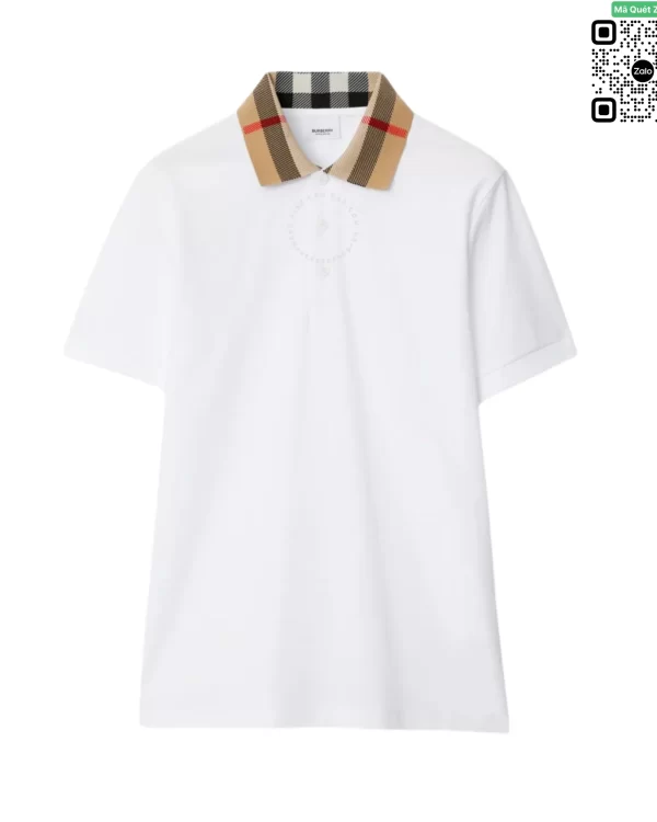 Áo polo Burberry mầu trắng cổ vàng hàng hiệu authentic