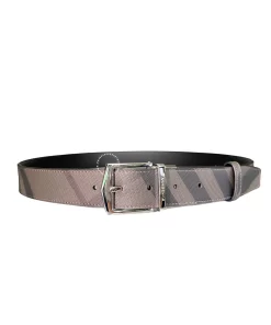 Dây nịt Burberry hàng hiệu cao cấp mặt trắng dây kẻ mầu ghi