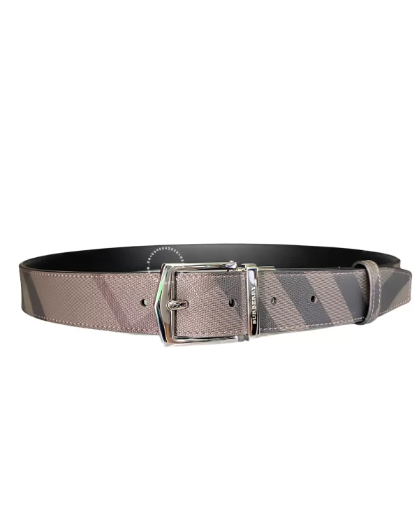 Dây nịt Burberry hàng hiệu cao cấp mặt trắng dây kẻ mầu ghi