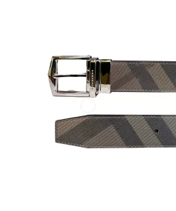 Dây nịt Burberry hàng hiệu cao cấp mặt trắng dây kẻ mầu ghi