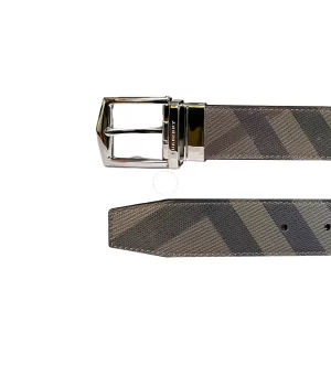 Dây nịt Burberry hàng hiệu cao cấp mặt trắng dây kẻ mầu ghi