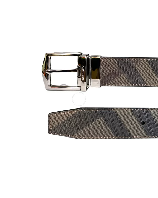Dây nịt Burberry hàng hiệu cao cấp mặt trắng dây kẻ mầu ghi