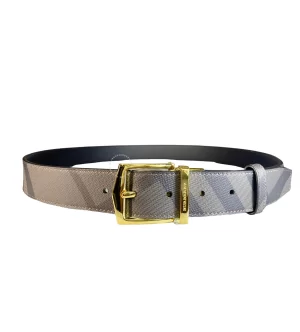 Dây nịt Burberry hàng hiệu cao cấp mặt vàng dây kẻ mầu ghi