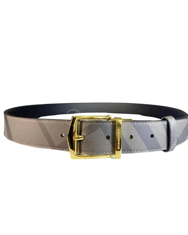 Dây nịt Burberry hàng hiệu cao cấp mặt vàng dây kẻ mầu ghi