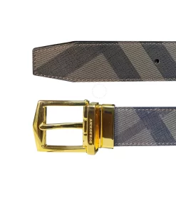 Dây nịt Burberry hàng hiệu cao cấp mặt vàng dây kẻ mầu ghi