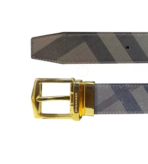 Dây nịt Burberry hàng hiệu cao cấp mặt vàng dây kẻ mầu ghi