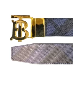Dây nịt Burberry hàng hiệu mầu xanh mặt khóa mầu vàng TB