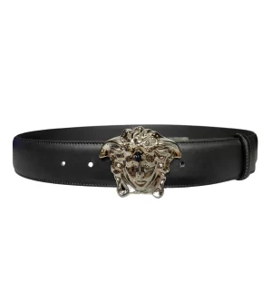 Dây nịt Versace hàng hiệu cao cấp mặt trắng dây đen trơn