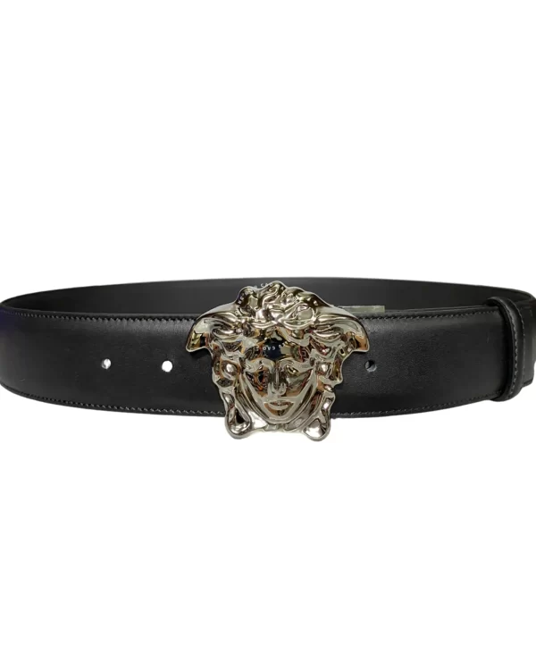 Dây nịt Versace hàng hiệu cao cấp mặt trắng dây đen trơn