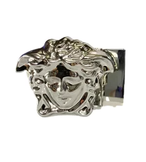Dây nịt Versace hàng hiệu cao cấp mặt trắng dây đen trơn