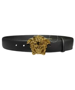 Dây nịt Versace mầu vàng hàng hiệu cao cấp dây mầu đen trơn