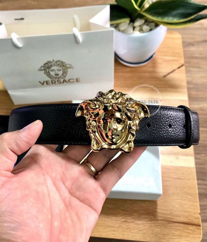 Dây nịt Versace hàng hiệu cao cấp mặt vàng dây đen nhám