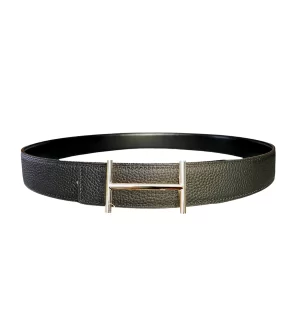 Dây nịt que đơn Hermes mặt mầu trắng dây đen hàng chính hãng
