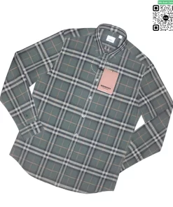 Áo Burberry kẻ nhỏ mầu xanh rêu dài tay nam hàng hiệu