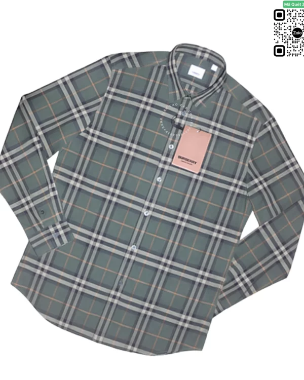 Áo Burberry kẻ nhỏ mầu xanh rêu dài tay nam hàng hiệu