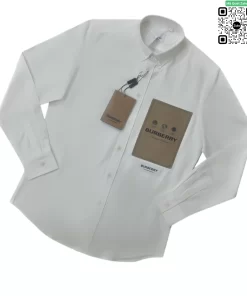 Áo Burberry mầu trắng nam hàng hiệu logo tab trước ngực dài tay