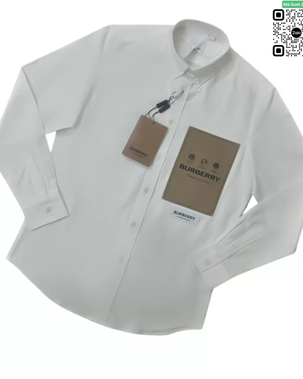 Áo Burberry mầu trắng nam hàng hiệu logo tab trước ngực dài tay