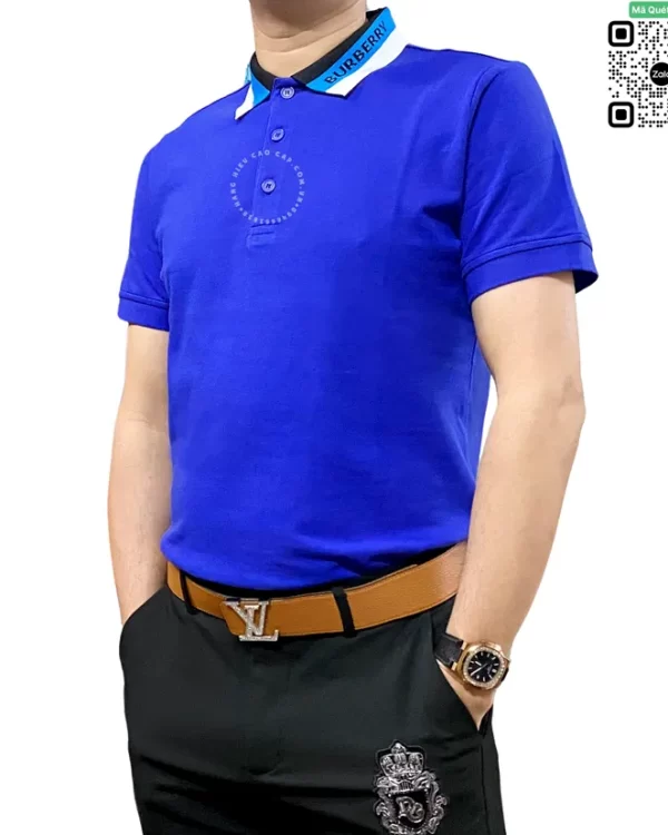 Áo phông polo Burberry cổ bẻ mầu xanh dương sợi gai hàng hiệu