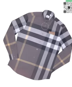 Áo sơ mi nam Burberry dài tay mầu ghi kẻ to hàng chính hãng