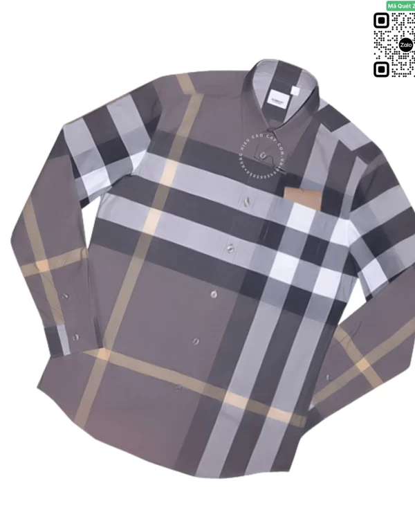 Áo sơ mi nam Burberry dài tay mầu ghi kẻ to hàng chính hãng
