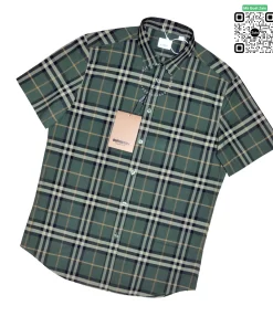 Áo Burberry kẻ nhỏ mầu xanh rêu cộc tay nam hàng hiệu