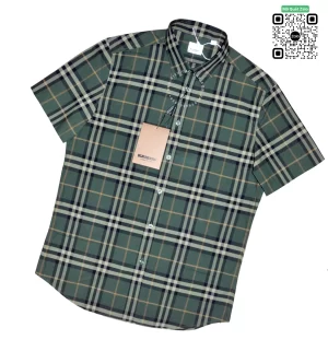 Áo Burberry kẻ nhỏ mầu xanh rêu cộc tay nam hàng hiệu