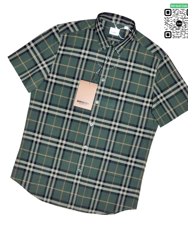 Áo Burberry kẻ nhỏ mầu xanh rêu cộc tay nam hàng hiệu