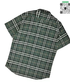 Áo Burberry kẻ nhỏ mầu xanh rêu cộc tay nam hàng hiệu