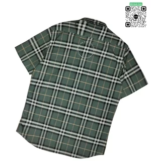Áo Burberry kẻ nhỏ mầu xanh rêu cộc tay nam hàng hiệu