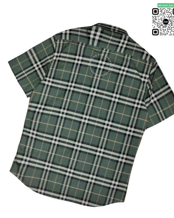 Áo Burberry kẻ nhỏ mầu xanh rêu cộc tay nam hàng hiệu
