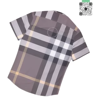 Áo sơ mi Burberry ngắn tay nam mầu ghi kẻ vàng lệch hàng mới