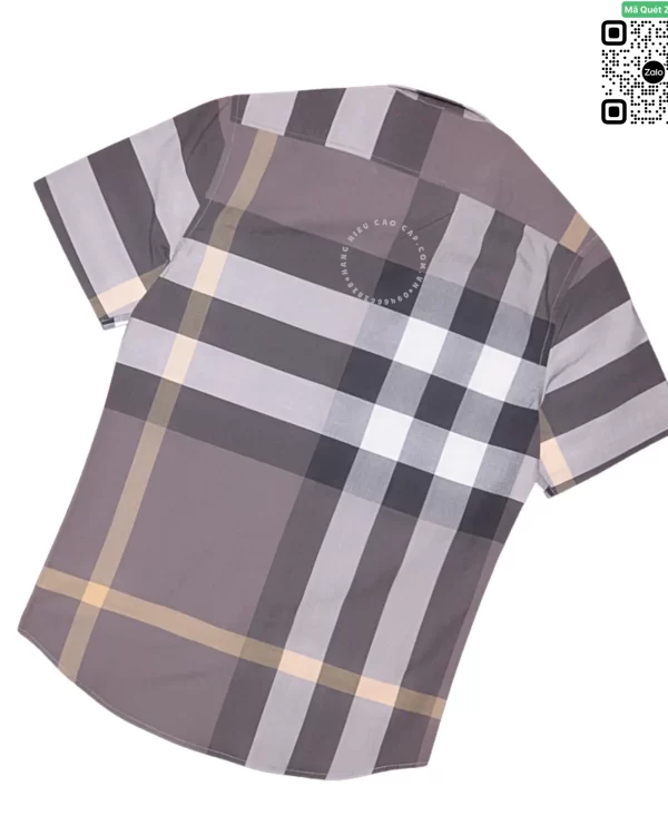Áo sơ mi Burberry ngắn tay nam mầu ghi kẻ vàng lệch hàng mới