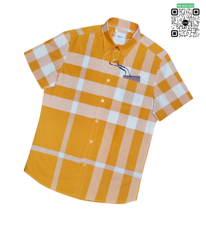 Áo Burberry sơ mi ngắn tay mầu vàng chanh vải thô new onweb