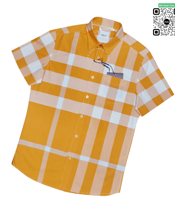 Áo Burberry sơ mi ngắn tay mầu vàng chanh vải thô new onweb