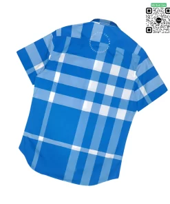 Áo sơ mi Burberry nam ngắn tay mầu xanh kẻ trắng vải thô onweb