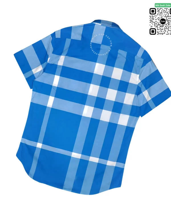 Áo sơ mi Burberry nam ngắn tay mầu xanh kẻ trắng vải thô onweb