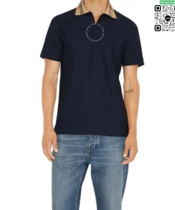 Áo Polo Burberry nam thời trang chính hãng mầu xanh tím than sợi gai