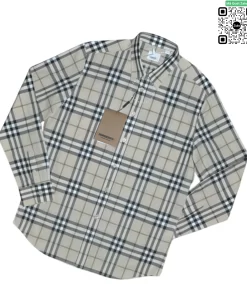 Áo Burberry nam dài tay mầu trắng kẻ nhỏ hàng hiệu chính hãng