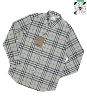 Áo Burberry nam dài tay mầu trắng kẻ nhỏ hàng hiệu chính hãng