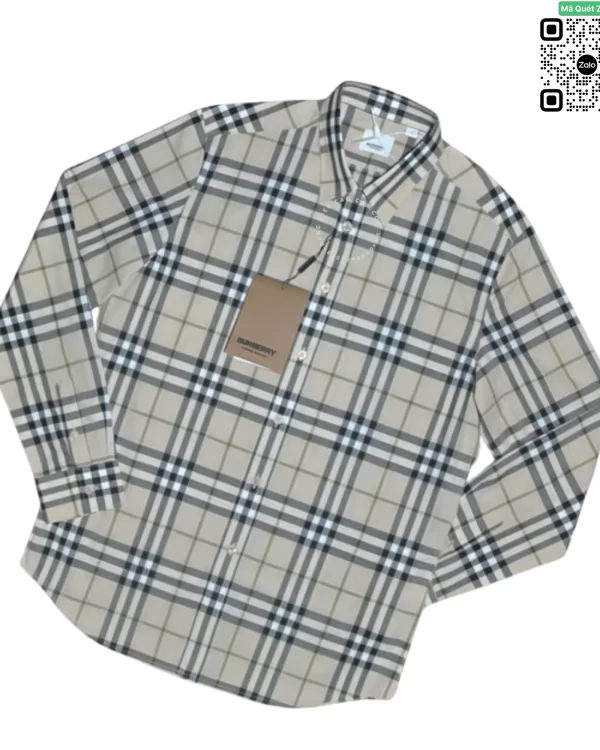 Áo Burberry nam dài tay mầu trắng kẻ nhỏ hàng hiệu chính hãng