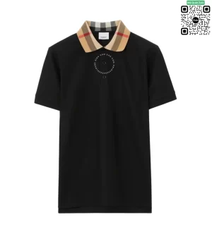 Áo polo Burberry mầu đen cổ kẻ vàng sợi gai hàng hiệu